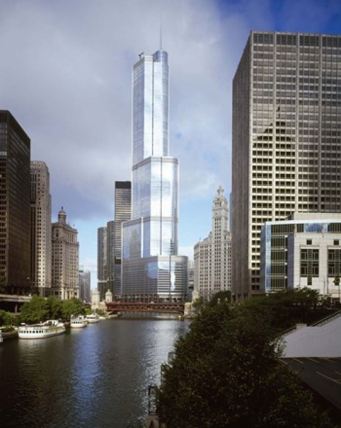 Skyscrapers in a city Trump Tower Chicago River Chicago Cook County Illinois USA Canvas Art - Panoramic Images (28 x 22)
