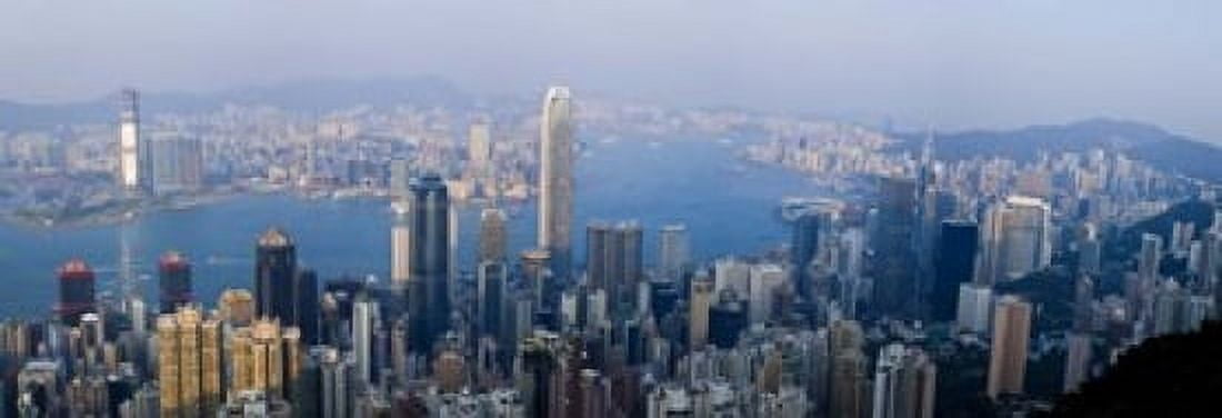 Skyscrapers in a city Victoria Harbour Hong Kong China Canvas Art - Panoramic Images (36 x 13)