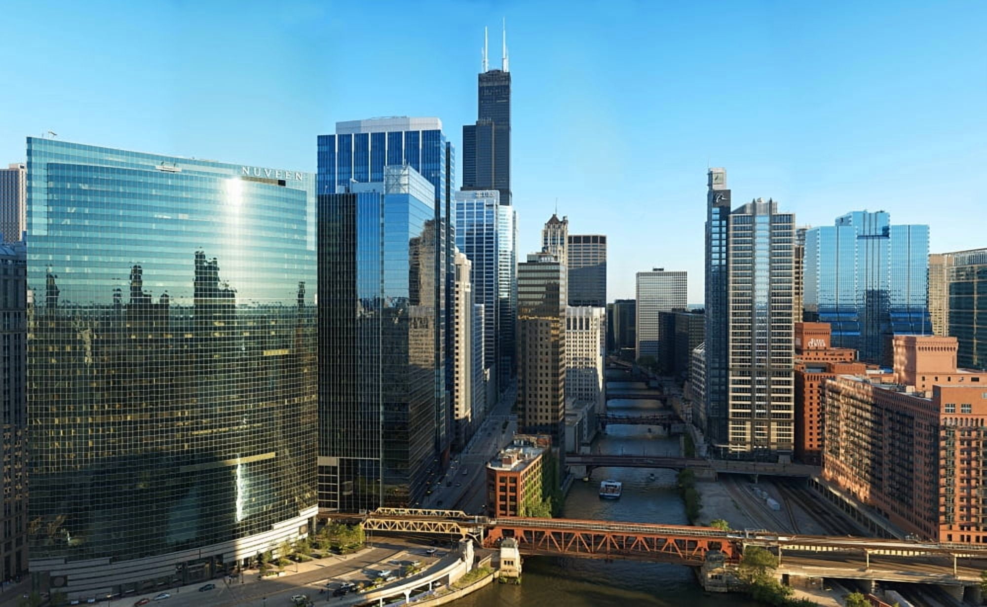 Skyscrapers in a city Willis Tower Chicago River Chicago Illinois USA Canvas Art - Panoramic Images (40 x 24)