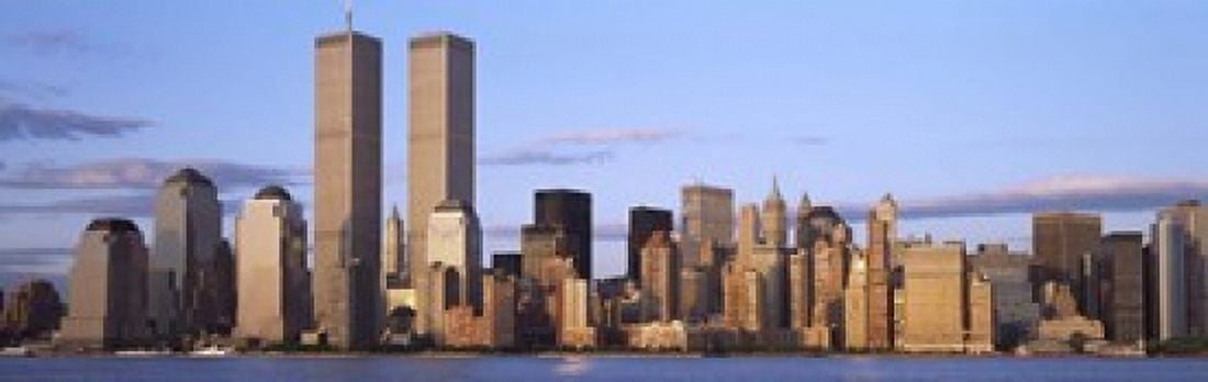 Skyscrapers in a city World Trade Center Manhattan New York City New York State USA Canvas Art - Panoramic Images (18 x 6)