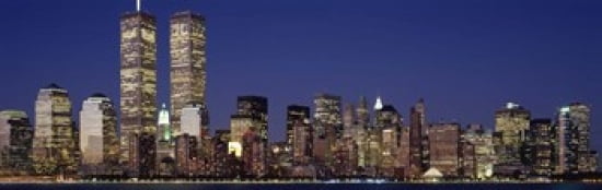 Skyscrapers in a city World Trade Center Manhattan New York City New York State USA Canvas Art - Panoramic Images (36 x 12)