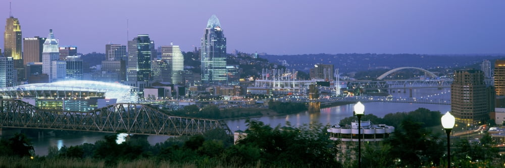 Skyscrapers in a city at dusk Cincinnati Ohio USA Canvas Art - Panoramic Images (12 x 36)