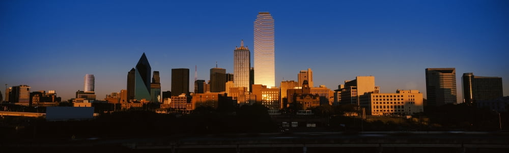 Skyscrapers in a city at dusk Dallas Texas USA Canvas Art - Panoramic Images (27 x 9)