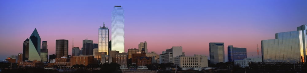 Skyscrapers in a city at dusk Dallas Texas USA Canvas Art - Panoramic Images (36 x 12)