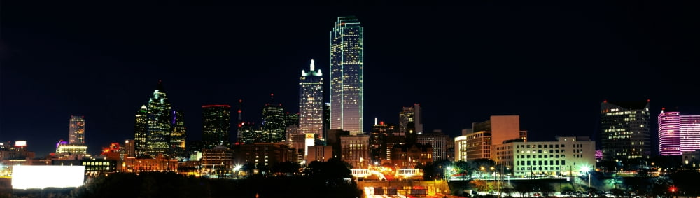 Skyscrapers in a city at night Dallas Texas USA Canvas Art - Panoramic Images (36 x 12)
