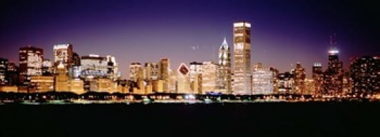 Skyscrapers in a city lit up at night Chicago Illinois USA Canvas Art - Panoramic Images (36 x 13)