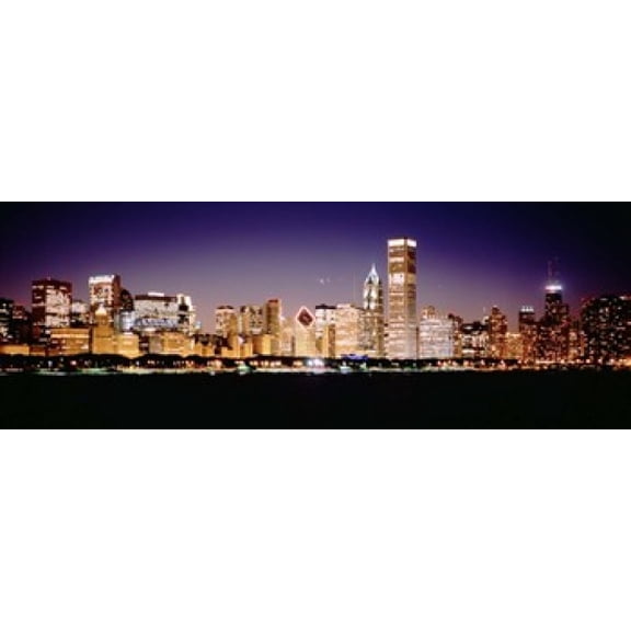Skyscrapers in a city lit up at night Chicago Illinois USA Canvas Art - Panoramic Images (36 x 13)