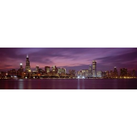 Skyscrapers in a city lit up at night Chicago Illinois USA Canvas Art - Panoramic Images (38 x 12)