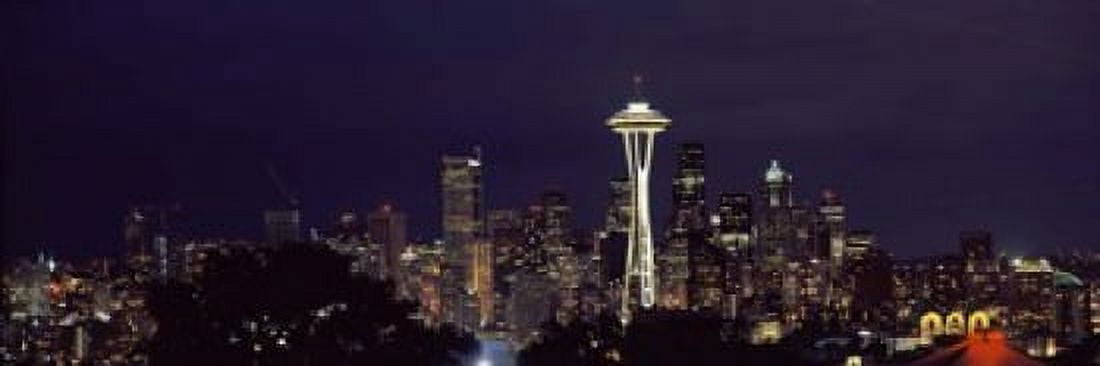 Skyscrapers in a city lit up at night Space Needle Seattle King County Washington State USA 2010 Canvas Art - Panoramic Images (18 x 6)