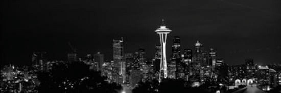 Skyscrapers in a city lit up at night Space Needle Seattle King County Washington State USA 2010 Canvas Art - Panoramic Images (18 x 6)