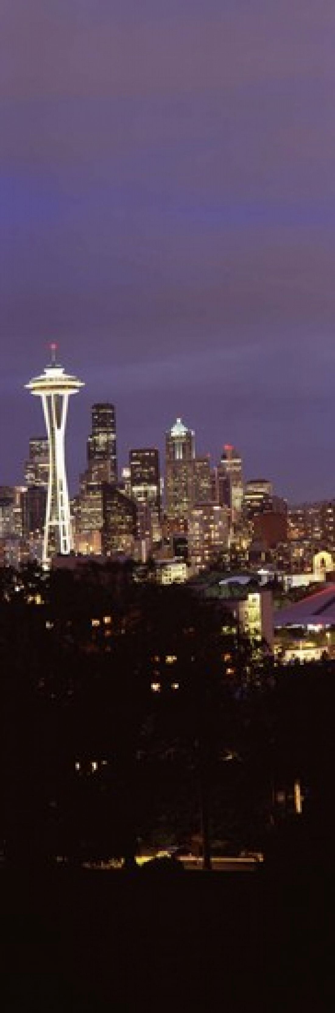Skyscrapers in a city lit up at night Space Needle Seattle King County Washington State USA Canvas Art - Panoramic Images (18 x 6)