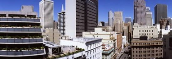 Skyscrapers in a city viewed from Union Square towards Financial District San Francisco California USA Canvas Art - Panoramic Images (36 x 13)