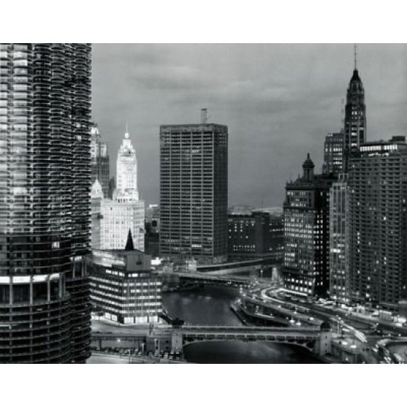 Skyscrapers lit up at dusk Chicago Illinois USA Canvas Art - (18 x 24)