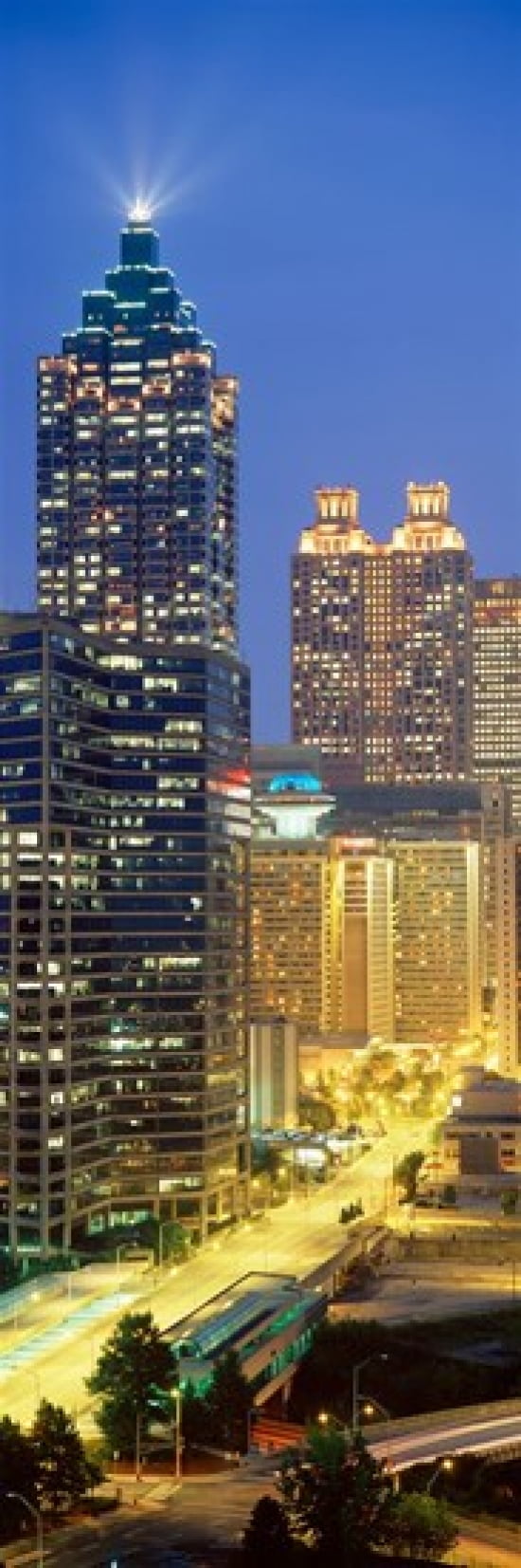 Skyscrapers lit up at night Atlanta Georgia USA Canvas Art - Panoramic Images (18 x 6)