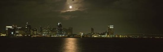 Skyscrapers lit up at night Coronado Bridge San Diego California USA Canvas Art - Panoramic Images (36 x 12)