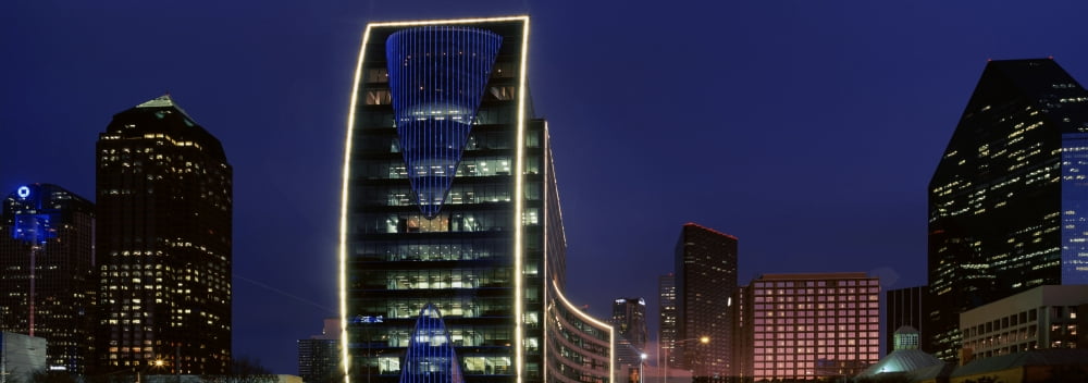 Skyscrapers lit up at night Dallas Texas USA Canvas Art - Panoramic Images (36 x 12)