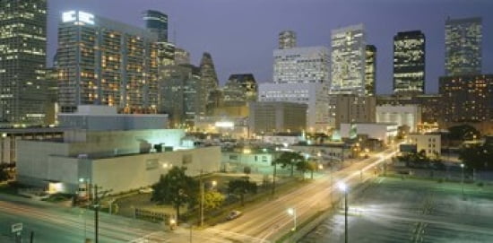 Skyscrapers lit up at night Houston Texas USA Canvas Art - Panoramic Images (24 x 12)