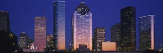 Skyscrapers lit up at night Houston Texas USA Canvas Art - Panoramic Images (36 x 12)