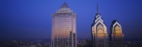Skyscrapers lit up at night Mellon Bank Center Liberty Place Philadelphia Pennsylvania USA Canvas Art - Panoramic Images (36 x 12)
