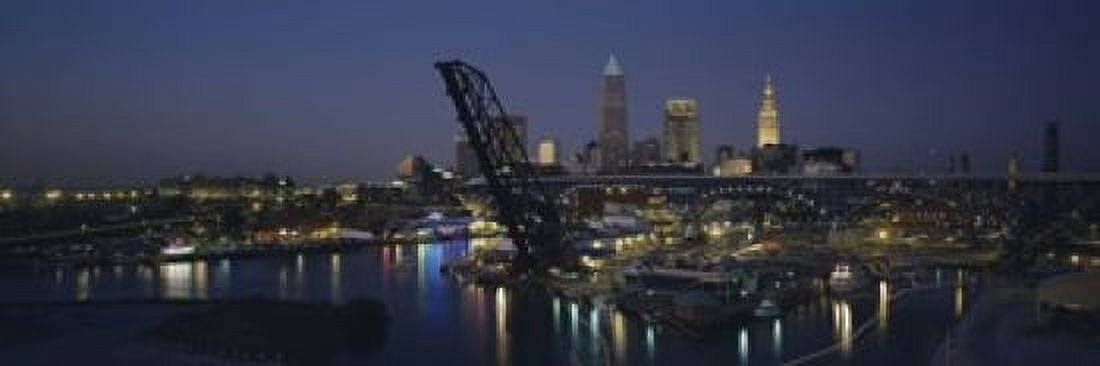 Skyscrapers lit up at night in a city Cleveland Ohio USA Canvas Art - Panoramic Images (18 x 6)
