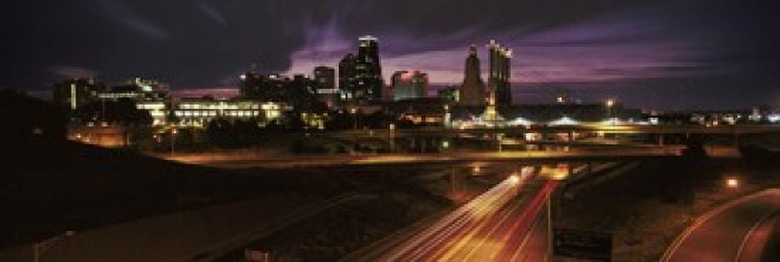 Skyscrapers lit up at night in a city Kansas City Jackson County Missouri USA 2012 Canvas Art - Panoramic Images (18 x 6)