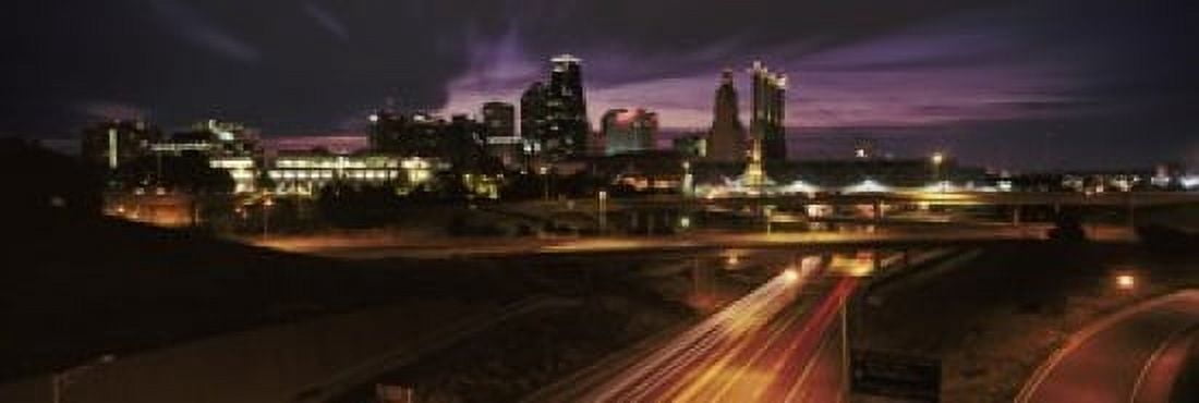 Skyscrapers lit up at night in a city Kansas City Jackson County Missouri USA 2012 Canvas Art - Panoramic Images (36 x 12)