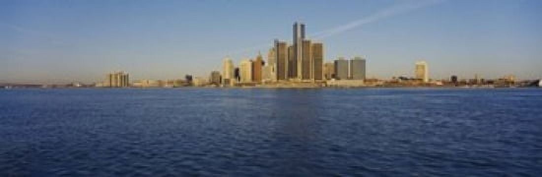 Skyscrapers on the waterfront Detroit Michigan USA Canvas Art - Panoramic Images (18 x 6)