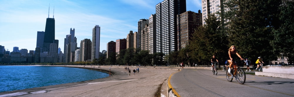 Skyscrapers at the waterfront Oak Street Beach and Lakefront Bike Path Gold Coast Chicago Cook County Illinois USA Canvas Art - Panoramic Images (27 x 9)