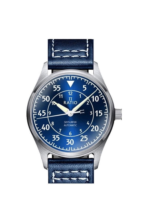 Skysurfer Pilot Blue Sunray Dial Leather Automatic 200M Mens Watch