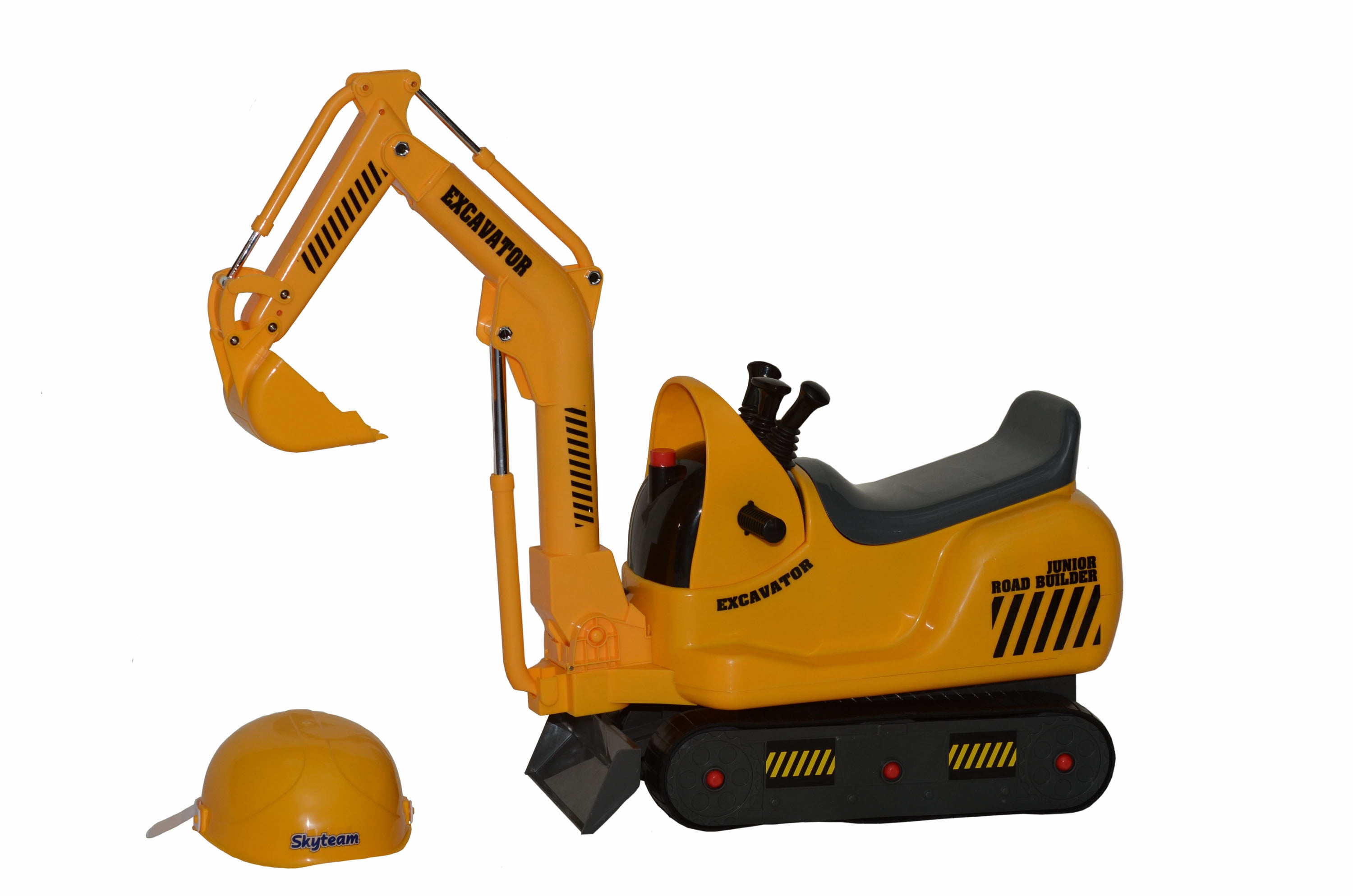Yellow Micro Construction Excavator Ride-On Toy with Helmet