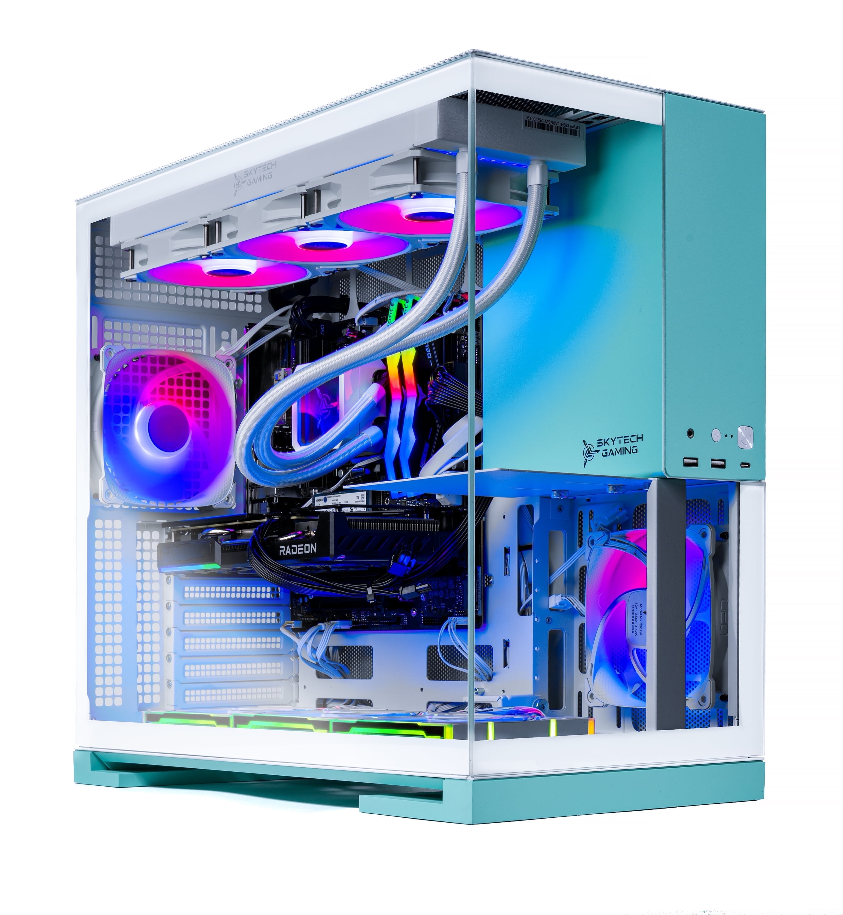 Skytech Aqua Gaming PC Desktop AMD Ryzen 7 9700X AMD Radeon RX 9070 XT 2TB Gen4 NVMe SSD 32GB DDR5 RAM AIO Liquid Cooling Windows 11