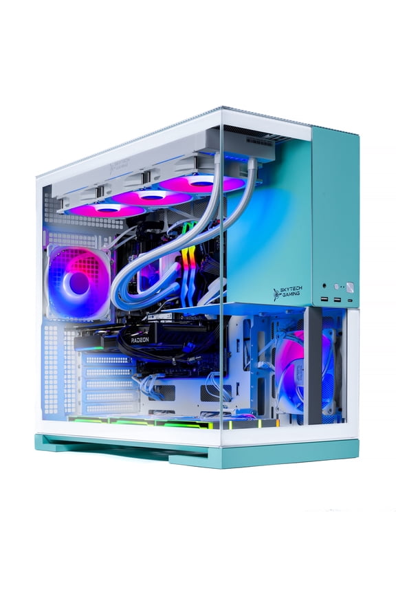 Skytech Aqua Gaming PC Desktop AMD Ryzen 7 9800X3D NVIDIA GeForce RTX 5070 Ti 2TB Gen4 NVMe SSD 32GB DDR5 RAM, AIO Liquid Cooling Windows 11