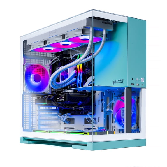 Skytech Aqua Gaming PC Desktop AMD Ryzen 7 9800X3D NVIDIA GeForce RTX 5070 Ti 2TB Gen4 NVMe SSD 32GB DDR5 RAM, AIO Liquid Cooling Windows 11