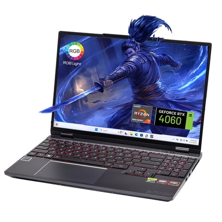 Skytech Gaming Noir Gaming PC, AMD Ryzen 7 8745 4.9GHz, NVIDIA RTX 4060 6GB VRAM, 1TB Gen4 NVMe SSD, 16GB DDR5 RAM, WI-FI 6, Windows 11, laptop, 15" QHD 240hz, STNOIR-4060