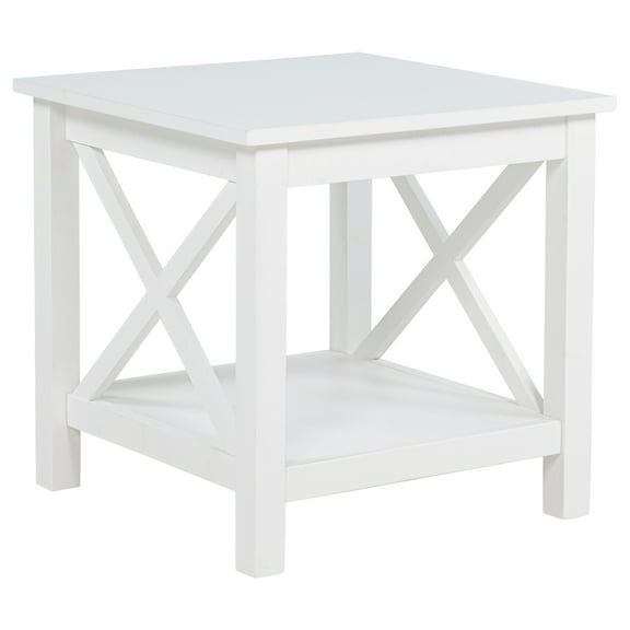 Skyview Square Pine Wood Side End Table with Shelf White
