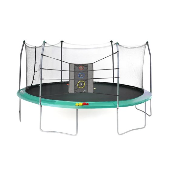Skywalker 17' Oval Backyard Trampoline with Safety Enclosure and Triple Toss Game Green