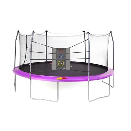 Skywalker 17' Oval Backyard Trampoline with Safety Enclosure and Triple Toss Game Purple