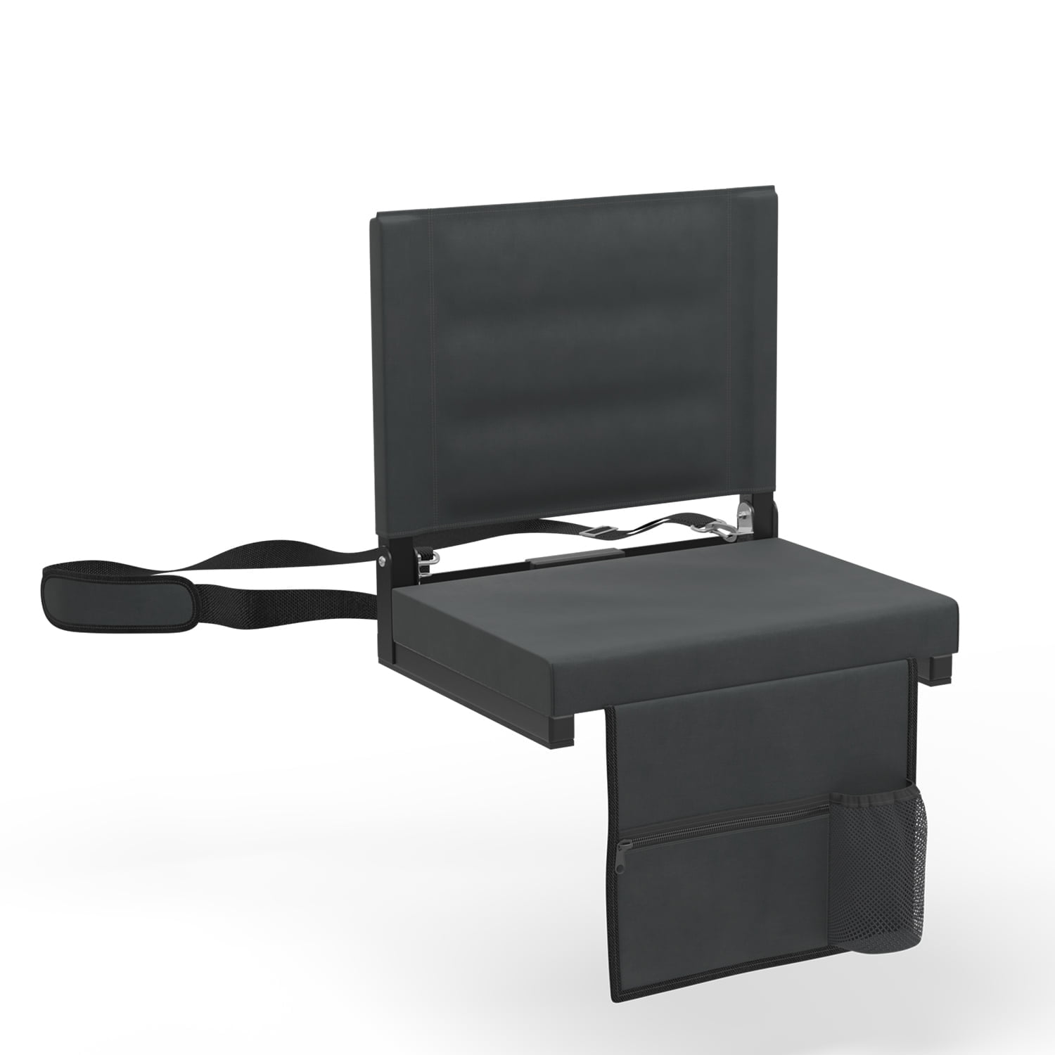 Black Foldable Foam Stadium Seat with Cup Holder and Storage Pouch