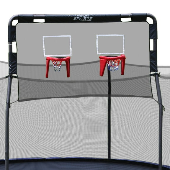 Skywalker Trampolines 12' Double Basketball Hoop Accessory - Includes 2 Foam Basketballs, Trampoline Add-On Game