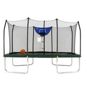 Skywalker Trampolines 14x8ft Rectangle Trampoline with Safety Enclosure Net Rust-Resistant Frame with Basketball Game for Kids