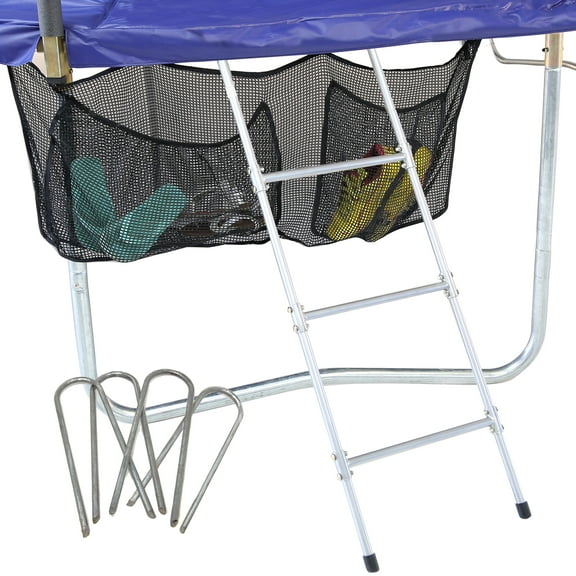 Skywalker Trampolines 3-Rung Ladder Accessory Kit (47.2 inch) - with Shoe Bag & Wind Stakes, Fits Rails up to 4"