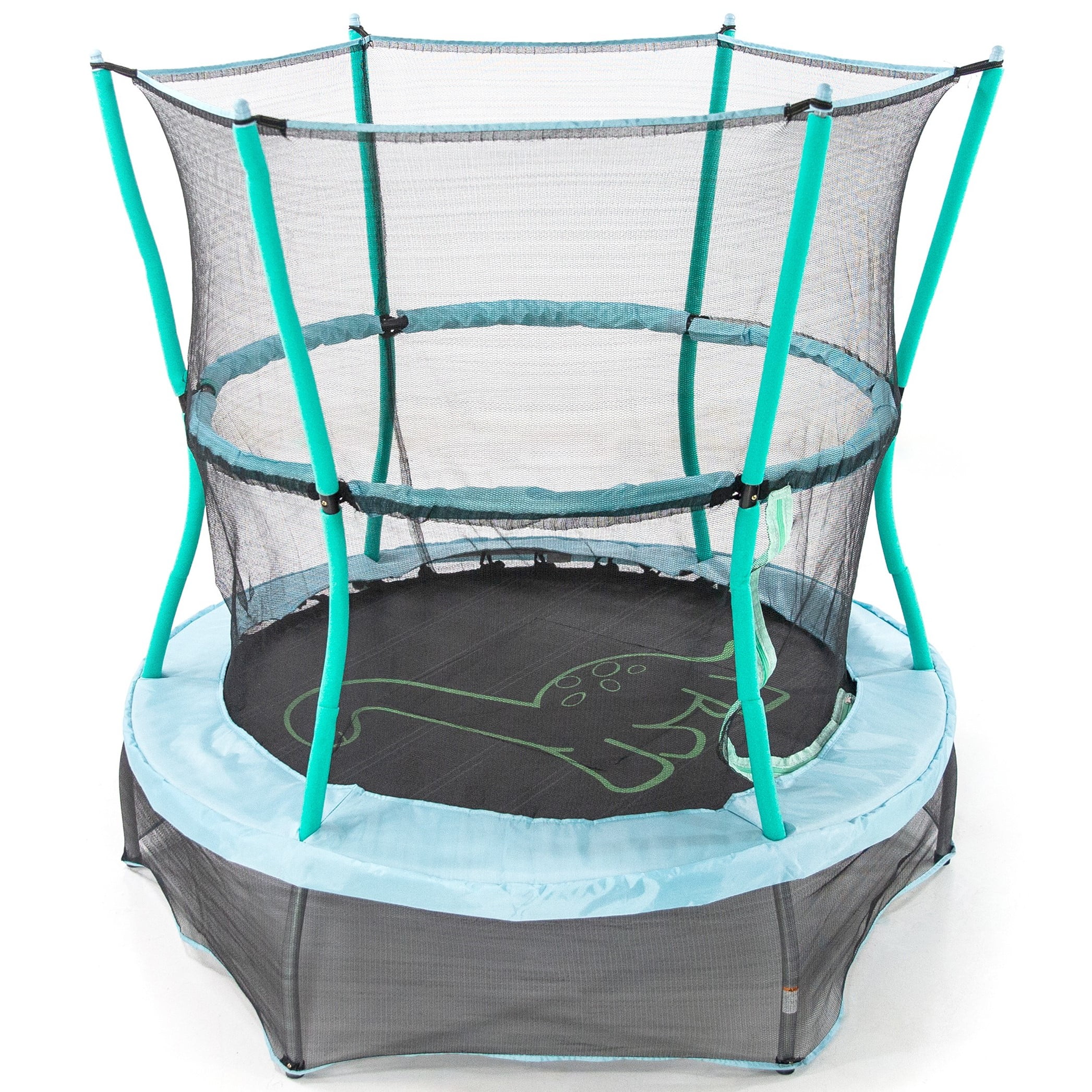 Skywalker Trampolines 55 Inch Bounce N Learn Trampoline with Enclosure and Sound Stomping Dinosaur