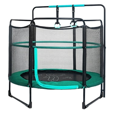 Skywalker Trampolines 60" Toddler Trampoline with Safety Enclosure Net - Indoor/Outdoor Kids Trampoline with Foam-Covered Poles, Anti-Pinch Design & Sturdy Frame - Ages 3-6 Green Color
