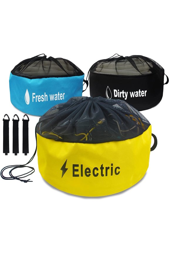 RV Hose Storage Bags, Camper Accessories, RV Equipment Storage Organizer Bags for Fresh/Black/Water Hoses andElectrical Cords with 3 Strips (3 Pack)