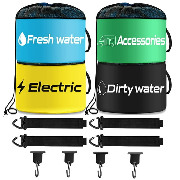 Skywee Waterproof RV Hose  Storage Bag, RV Utility Bag, Sewer Hose Bag, RV Accessories Bag for Storing Your Water Hose, Black Hose, Electrical, Include 4  Straps and 4 Hooks