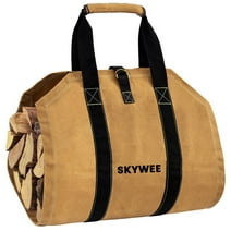 Skywee Waxed Canvas Firewood Carrier, Heavy Duty Firewood Log Carrier, Sturdy Wood Carring Bag, Durable Firepalce Wood Bag with Reinforce Duty Straps