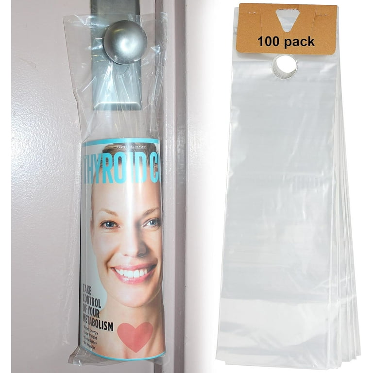 Skywin 100 Plastic Door Hanger Bags 6 x 19 inches - Clear Door Hanger Bags  Protects Flyers, Brochures, Notices, Printed Materials - Waterproof and  Secure Door Knob Hanger for Outdoor Use (100) 