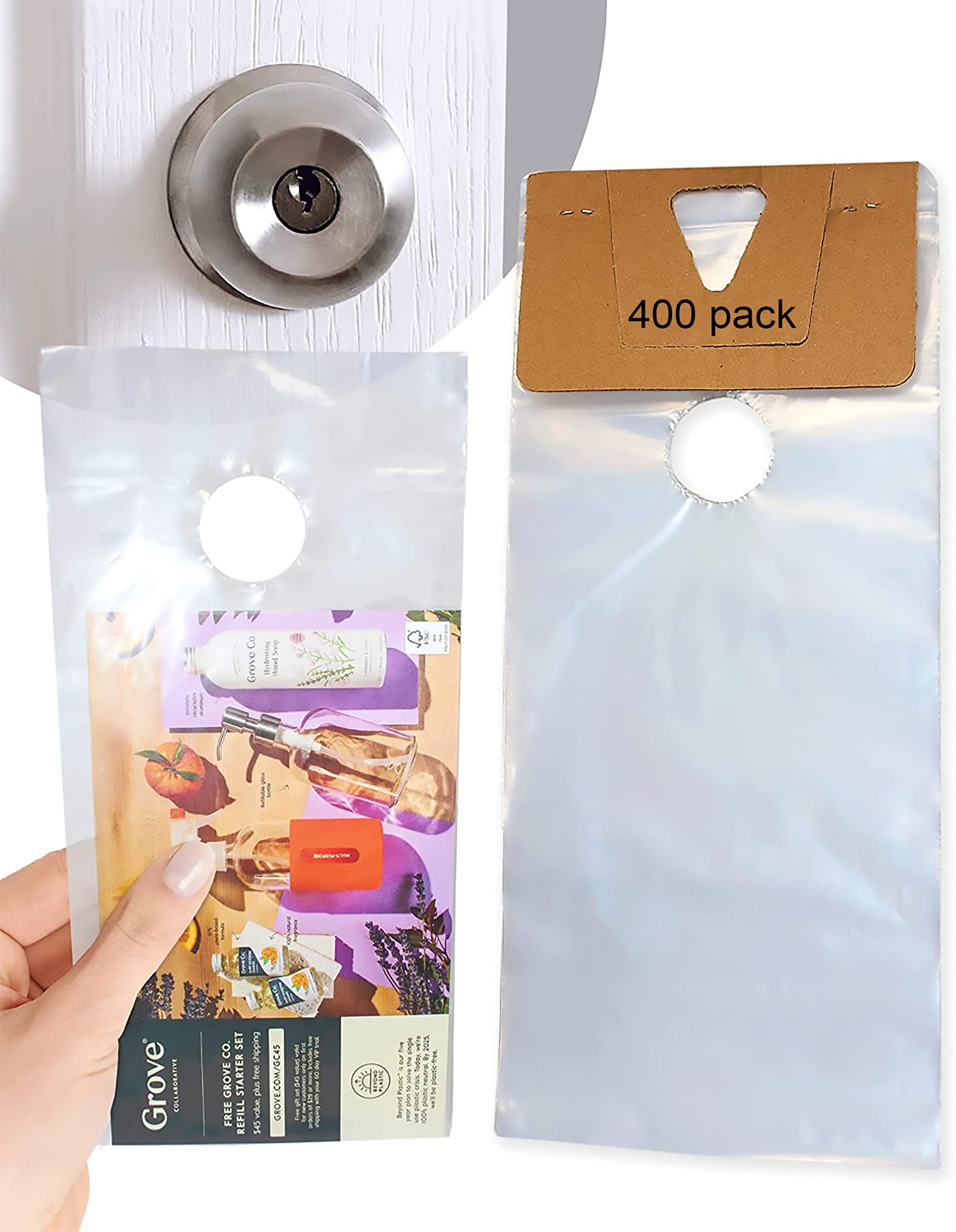 Skywin 400 Plastic Door Hanger Bags 6 x 12 inches Clear Door Hanger