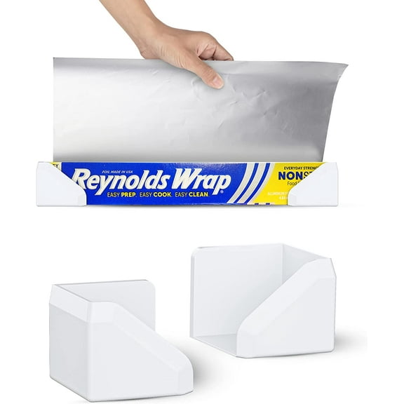 Skywin Adhesive Foil and Plastic Wrap Organizer White, Fits Box Width up to 2.4in/61mm Aluminum Foil Organization and Storage Aluminum Foil Heavy Duty Holder Aluminum Foil Dispenser