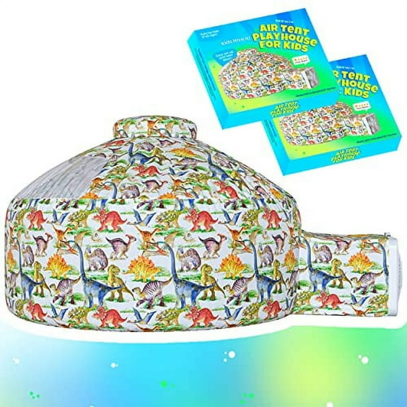 Skywin Air Tent Fort Playhouse for Kids - 2 Pack Large Dino Style Inflatable Kids Fort Sets Up and Stores Away in Seconds (Fan NOT Included) (Dino)